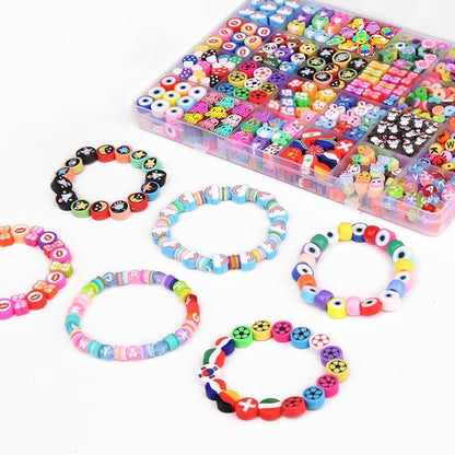 BBita 1000PCS Polymer Clay Beads Bracelet Making kit, 24 Style Cute Fun Beads Flower Animal Rainbow Eye Charms for Jewelry Necklace Earring Making DIY Accessories for Women Girls