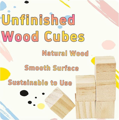 100Pcs 1.5cm Unfinished Wood Cubes, 0.59” Natural Square Wooden Blocks for Math Counting, Crafts, and DIY Projects