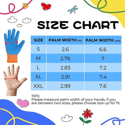 HANDLANDY 3 Pairs Kids Gardening Gloves Latex Free, Nitrile Coated Children Toddler Garden Yard Work Gloves for Little Girls Boys (Size L, Black-Orange)