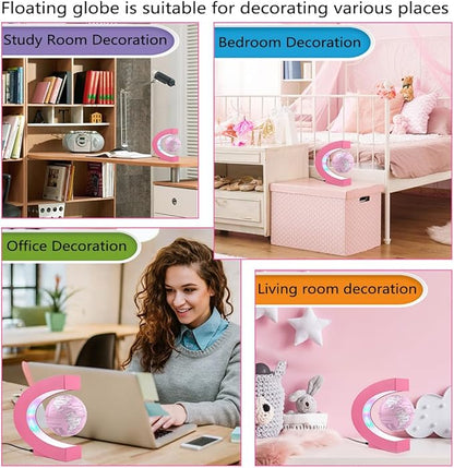 Multi-color Changing Self-rotating Magnetic Levitating Globe, Desktop Decorative Globe, Great Gifts for Ladies, Mothers, Wives, Girlfriends, Girls (Pink)