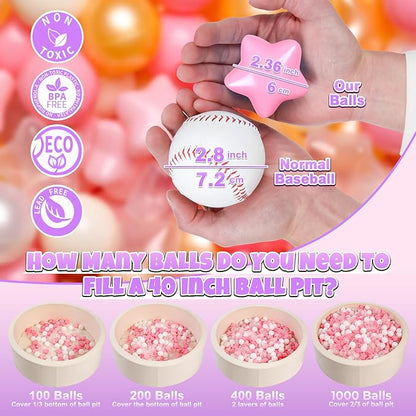 GOGOSO Ball Pit Balls for Toddlers Phthalate-Free BPA-Free Non-Toxic Crush Proof Soft Plastic Play Balls Baby Kids Shape Tent Pool Playhouse Playpen Party Decor,Creamy Pink Pearl Gold Clear,200PCS