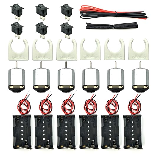 EUDAX 6 Set Small DC motor Mini Electric Hobby Motors 1.5V-3V 24000RPM with 2x1.5V AA Battery Holder Case,Motor Bracket,Rocker Switch and 12Pcs 25cm Electronic wire for DIY toys