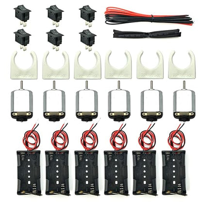 EUDAX 6 Set Small DC motor Mini Electric Hobby Motors 1.5V-3V 24000RPM with 2x1.5V AA Battery Holder Case,Motor Bracket,Rocker Switch and 12Pcs 25cm Electronic wire for DIY toys