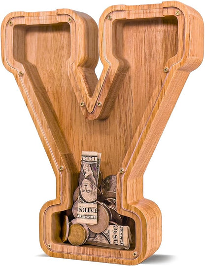 Wooden Letter Piggy Bank for Kids Larger Letter Piggy Bank for Boys and Girls Personalized Piggy Bank Initial Coin Bank Wood Kids Money Bank for Birthday and Festival