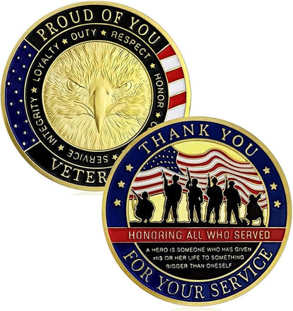 Thank You for Your Service Challenge Coin – Military Veteran Commemorative Gift for Army Navy Air Force Marines Coast Guard – Veterans Day, Retirement, Patriotic Keepsake