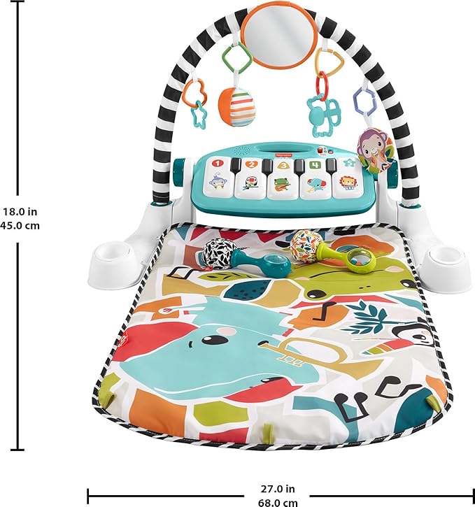 Fisher-Price Baby Musical Toy Set Glow and Grow Kick & Play Piano Gym Blue Playmat with 2 Rattle Maracas for Newborns Ages 0+ Months