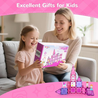 Diamond Magnetic Tiles Building Blocks – Princess Castle Pretend Play Toys with DIY Painting Set and Stickers for Kids 4 5 6 7 8 Year Old STEM Educational Birthday for Girls Boy