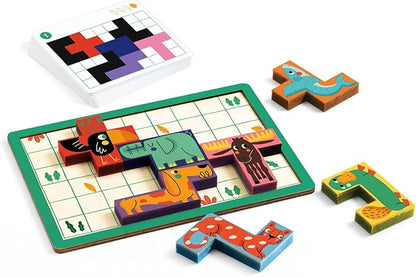 DJECO SoLogic Pentanimo - Wooden Logic Game for Little Ones - Challenging, Fun & Creative Activity for Family & Friends - Cute Animal Puzzle Toy for Children 5+ Years Girls & Boys