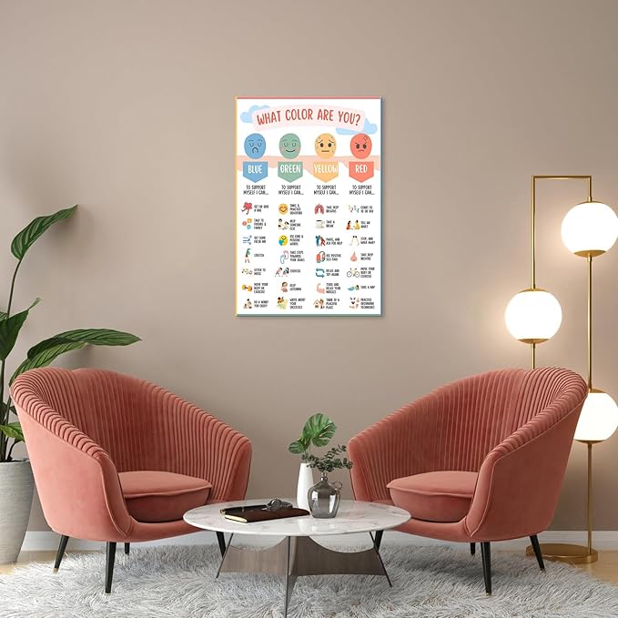 Mental Health Canvas Wall Art Feelings Chart Emotions PosterAwareness Preschool Emotions Faces Calm Prints Calm Down Corner Home for Kids Room Classroom Wall Decor 16x24in Framed