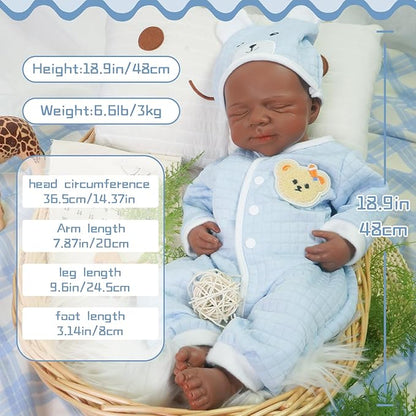 Reborn Baby Dolls Silicone Full Body 18.89in Weighted Real Life Closed-Eyes Boy Dolls Lifelike Newborn Baby Soft Body Flexible Limbs Not Vinyl
