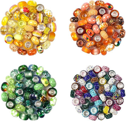 Aipridy Assortment European Large Hole Beads Spacer Beads Rhinestone Craft Beads for DIY Charms Bracelet Jewelry Making (Green-Orange-Lemon)