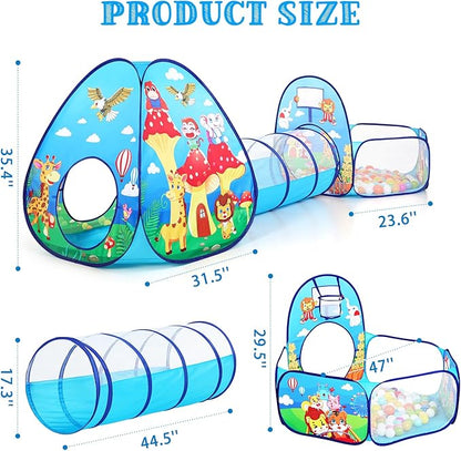 PigPigPen 3 in 1 Kids Play Tent with Tunnel and Ball Pit for Boys Girls, Toddler Pop Up Playhouse Toy for Indoor Outdoor (Jungle 3pc Play Tent)