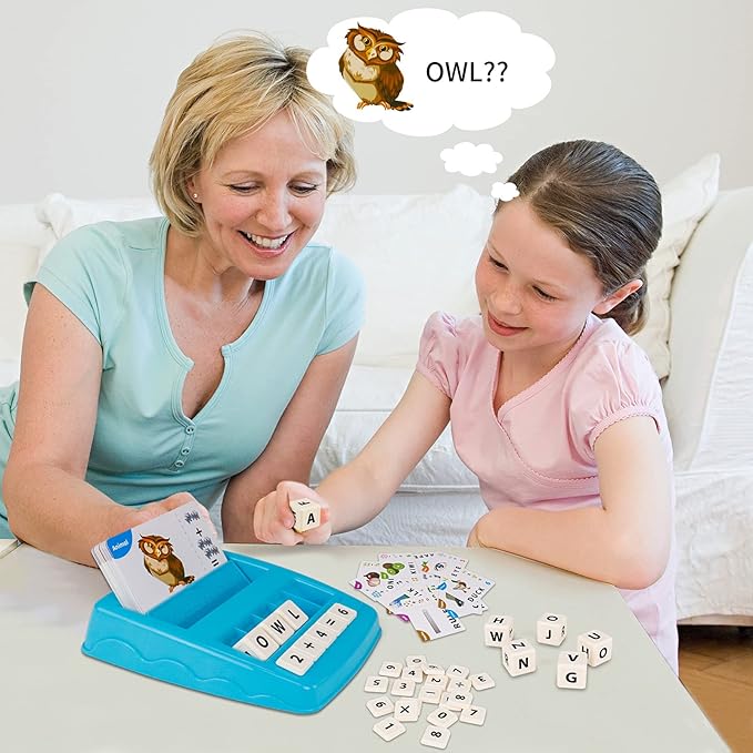 Educational Toys Learning Games for Kids 3-8, Matching Letter Spelling Early Math Game for Preschool& Kindergarten Kids Boys and Girls Light Blue