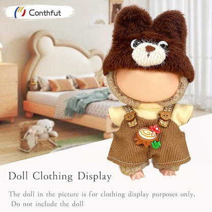 Overalls Doll Clothes,17cm/15cm Dolls Outfit Set,Accessories for Doll ,Stylish Clothes Set for Dolls Dress Up (No Doll)(Dark Brown)