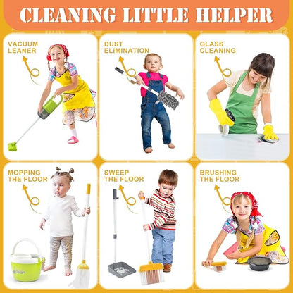 Toddler Cleaning Set, Kids Cleaning Toy Set with 2 in 1 Kids Vacuum That Really Works, Mop, Broom, 14Pcs Pretend Play Home Cleaning Playset for Toddler Ages 3+, Birthday Gift for Girls Boys (Blue)