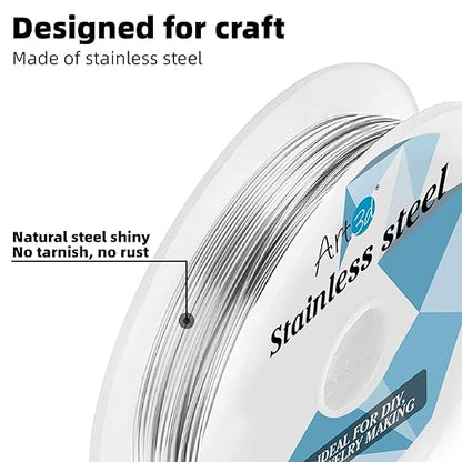 Art3d 20 Gauge Stainless Steel Wire, Bendable Soft Crafting Wire for Jewelry Making Earring Beading DIY Wrapping Sculpting - 120 FT Silver
