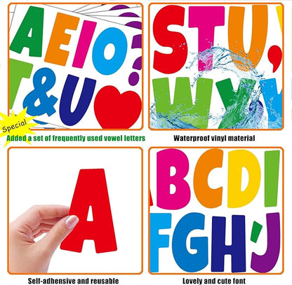 Bemeol Letter Stickers 378 Pcs Bulletin Board Letters for Classroom 4 Inch Alphabet Cutout Letters for Poster Board Display Home Classroom School Decor(Colorful)