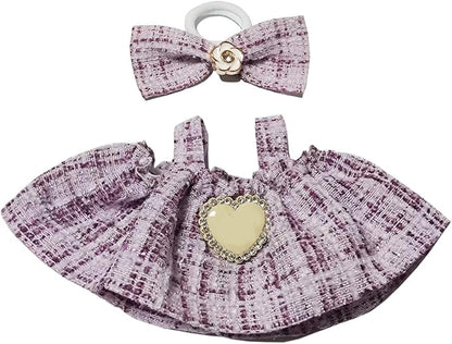 17cm Doll Clothes - Luxury Chic Style Set for 5.91-6.7“ (15-17cm) Dolls, Cute Premium Fashion Doll Outfit with Accessories -Purple Plaid Tweed Dress +Plaid Bow