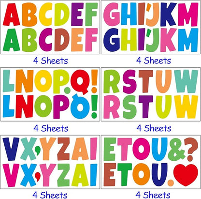 Bemeol 288 Pcs Bulletin Board Letters 24 Sheets 2.5 Inch Self Adhesive Vinyl Alphabet Stickers Letter for Poster Board Classroom School Home Decor(Colorful)