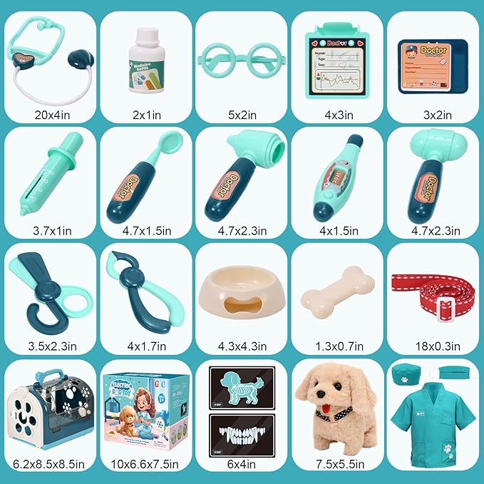 G.C 22Pcs Dog Toys for Kids Doctor Kit, Walking Barking Electronic Interactive Stuffed Dog Vet Kit Costume Pretend Play Puppy Pet Care Veterinarian Playset, Gifts for Kids Girls 3 4 5 6+ Year Old