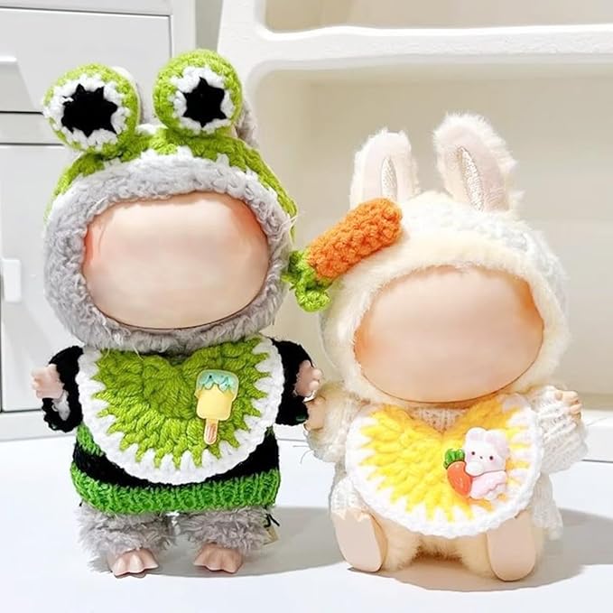 Clothes for Labubu 17cm Labubu Accessories Crochet 3 Piece Set Outfits for Labubu(Frog)