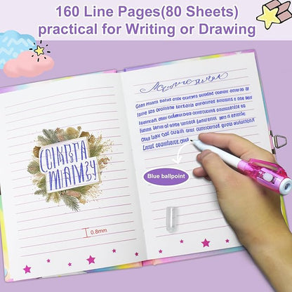 Pop Girls Diary with Lock and Invisible Ink Double-end Pen, 7.5x5.4 Inches 160 Lined Pages Fidget Unicorn Girls Journal for Kids Secret Notebook Pen Set Birthday Gifts for Girls 5 6 7 8 9 10 Years Old