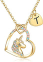 Hidepoo Unicorn Necklace Gifts for Girls - Colorful CZ Heart Pendant Initial Unicorns Necklaces for Teens Little Girls Jewelry Birthday Gift for Girl Daughter Granddaughter Niece