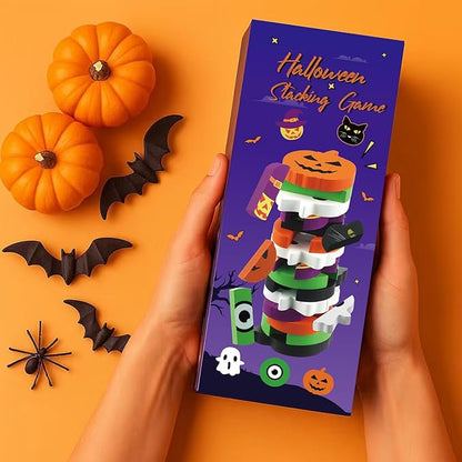 Halloween-Themed Wooden Block Stacking, The Joy of Family and Party, Halloween Party Gothic-Style Birthday Gifts (Pumpkin)