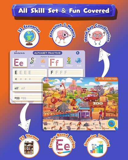 Search and Find Book, and Handwriting Practice & Tracing Books for Kids 3-8 - 50+ Travel Games for Car and Airplane, Preschool Learning Activities, Kindergarten Workbooks, Gift for Kids