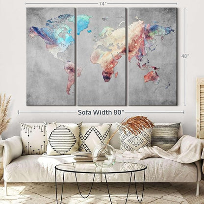 ElephantStock Artistic Touch World Map Multi Piece Canvas - 3 Panel Wall Decor - Map of the World Art - Canvas for the Office and Home - 74" X 48"