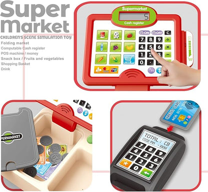 RedCrab Cash Register Toy for Kids,Toddler Store Pretend Plays Supermarket Calculator Cash Register Gift with Scanner, Play Money, Play Food for Boys & Girls