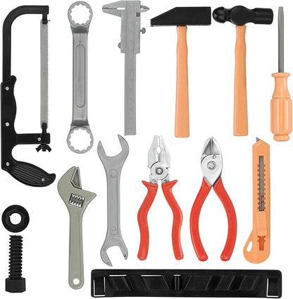 14 Pcs Kids Toy Tool Set Construction Party Supplies Plastic Pretend Play Accessory for Boys with Screwdrivers Pliers Axes Saws(Type A)