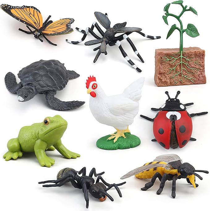 Montessori Life Cycle Animal Figures with Flash Cards, Realistic Animal Figurines Toy, Educational Matching Game for 3+ Year Old Toddlers Kids (Ladybug)