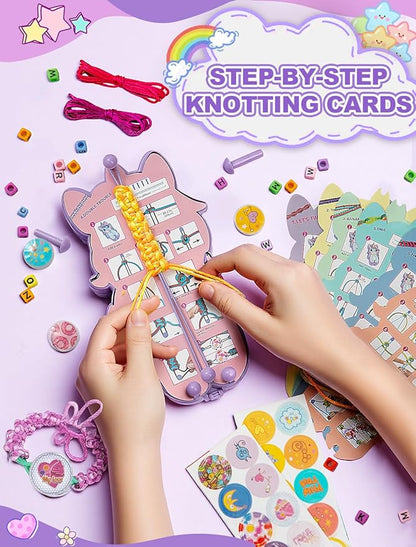 AONTESS Friendship Bracelet Making Kit for Girls: Unicorn Bracelet Maker Tool with Beads, String & Tutorial Cards - DIY Jewelry Gift for Kids Ages 6 7 8 9 10 11 12, Birthday & Christmas