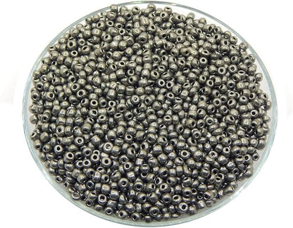 Perlin Glass Seed Beads 4mm 6/0 Round Mini Small Pony Spacer Beads 1100pcs for Jewelry Making Earrings Bracelets Pendants Waist DIY Handmade Metallic Color Kit (Antique Silver Metallic)
