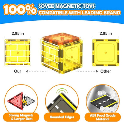 102 PCS Magnetic Tiles Construction Toys Magnet Building Toys for Boys and Girls Ages 3-5 5-7 8-10, STEM Sensory Toys Creative Play Includes Roads, Vehicles, Dolls, Traffic Signs and Construction Sign