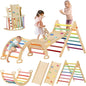 Tiny Land Pikler Triangle Set, 7-in-1 Foldable Pikler Triangle Climbing Toys Set for Kids,Baby Indoor Playground Jungle Gym, Wooden Montessori Climbing Set for Toddler (Rainbow,Large)