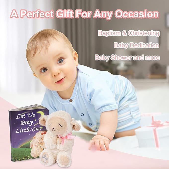 Baptism Gifts for Boys, Great Christening, Dedication and Baptism Gift Set for Boys and Newborn Baby, Includes 7" Praying Lamb Plush Toy and Let Us Pray Baby Book in Keepsake Gift Box