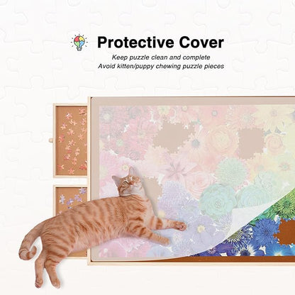 Tilting Puzzle Board with Drawers and Cover, 1000 Piece, 30" x 22", Portable Wooden Jigsaw Puzzle Table for Adults and Kids, 4 Drawers