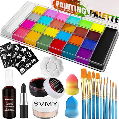 26 Colors Face & Body Paint Palette Kit ,Halloween Makeup Kit, face painting kit professional, Ideal for Halloween Cosplay Party SFX Arty Stage Makeup(26-Colors Set)
