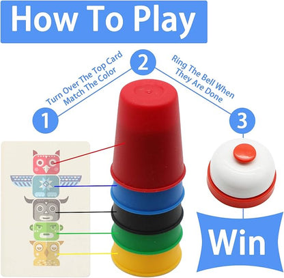 Quick Cups Games for Kids Intellectual Flying Stack Cups,Stacking Cups Games Parent-Child Interactive Game with 24 Picture Cards, 30 Cups