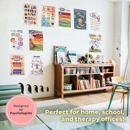 12 Laminated Feelings Posters for Kids - English & Spanish - Calm Down Corner Supplies - Therapy & School Counselor Supplies - Emotions Posters for Home and Calming Corner Classroom