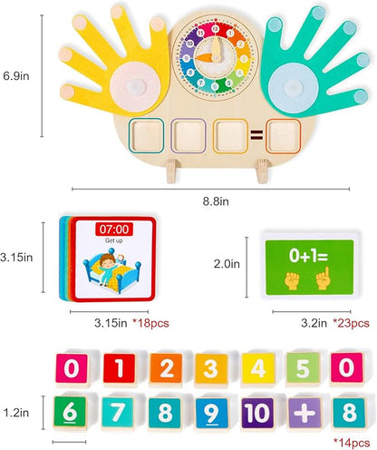 Educational 2 in 1 Math Manipulatives Number Counting Blocks & Teaching Clock for Kids, Preschool Learning Toys for Toddlers 3-5, Montessori Toys for 3-5 Year Old Boys Girls Birthday Gifts