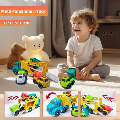 4 in 1 Toddlers Truck Toys for 1 2 3 4 Year Old, Truck Toy Set Includes Dump Truck, Garbage Truck, Mixer Cement, No BPA, Phthalates, PVC, Birthday Xmas Gifts for Toddlers,Outdoor Toys for Kid