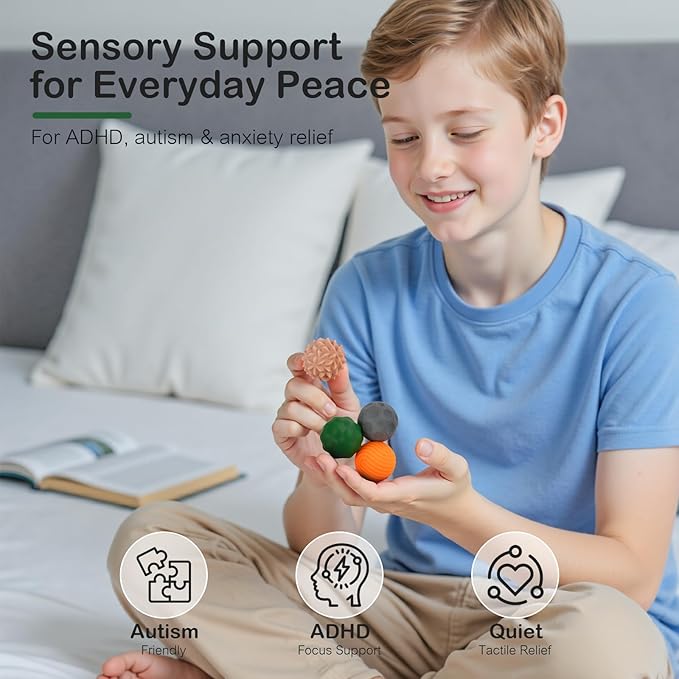 Fidget Toys Adults – 4PCS Magnetic Silicone Stress Balls for Anxiety, Focus & ADHD Relief, Textured Sensory Desk Gadgets, Stocking Stuffers or White Elephant Gifts for Men Women Teens