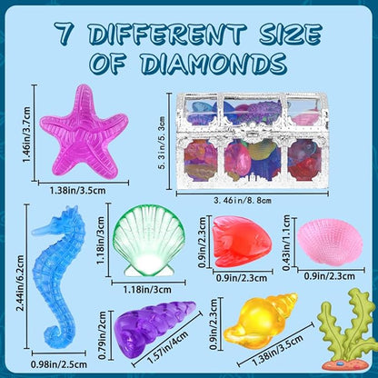 YUJUN 30 Pieces Colorful Diving Gem Pool Toys Big Diamond Ocean Animals Gem with Treasure Pirate Chest Box Summer Underwater Acrylic Gemstones Set for Kids Swimming Pool Party Favors