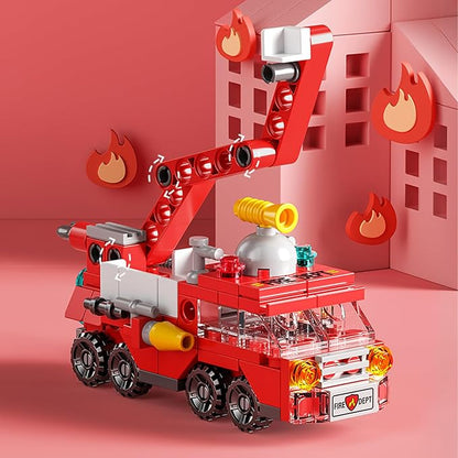 City fire Truck Building Block Toy (142 PCS) – 7-in-1 Fire Truck & Rescue Set, STEM Learning Toys for Kids Ages 6-12, Creative Construction Kit for Birthday Gifts