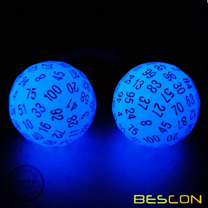 Bescon Glowing Polyhedral 100 Sided Dice - Acid Blue, Luminous D100, Glow in Dark Gaming Cube