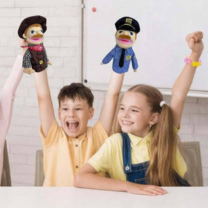 Hand Puppets Professional Characters, Police and Cowboy Role-Playing Storytelling Hand Puppet for Kids Age 4-8 Puppets with Movable Mouths and Control levers