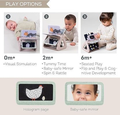 Taf Toys Black & White Rattling Spinning Book High Contrast Newborn Baby Toy 0-6 6-12 Months with Mirror for Visual Stimulation, Tummy Time & Early Cognitive Development, Montessori Learning Activity